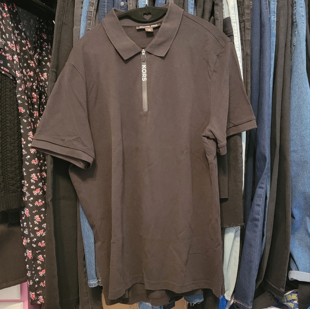 Michael Kors Cotton Half-Zip Polo Shirt Lg